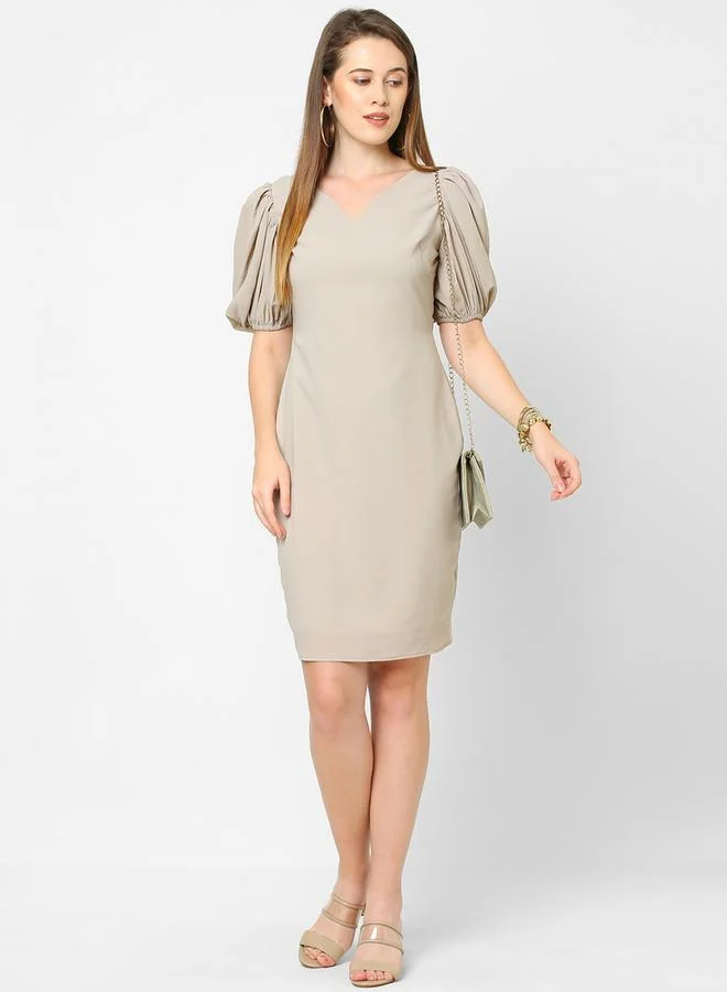 Mish  Women Grey Puff Sleeves Sheath Knee Length Dress for Women | Best Price UAE